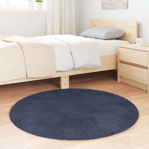 Ryamatta med lång lugg NAVARRA marinblå 100x100 cm polyester