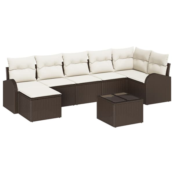 Trädgårdsoffset med kudde 8 pcs Brun Poly rattan