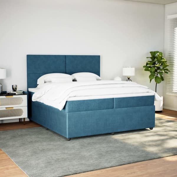Ramsäng med madrass mörkblå 200x200 cm sammet