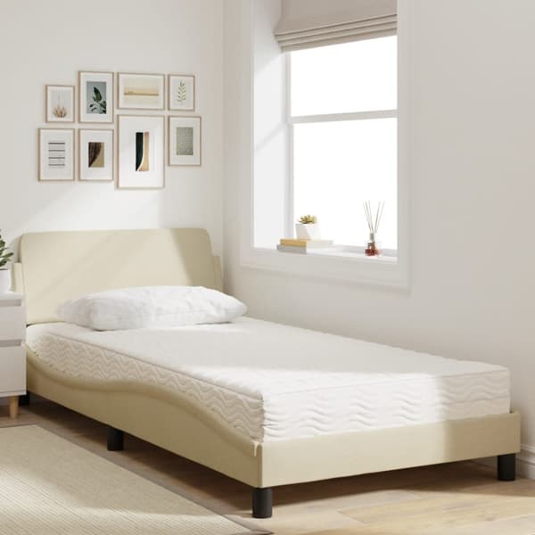 Bed with Mattress "Dover" Cream 100x200 cm Fabric