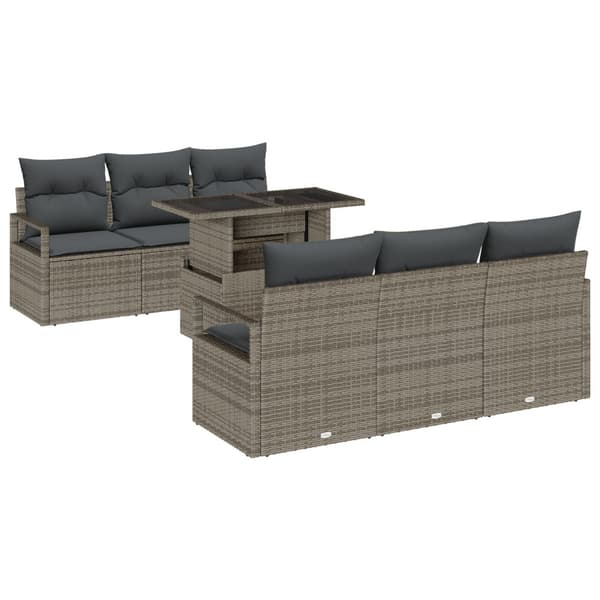 Trädgårdsoffset med kudde med lagring 7 pcs Grå Poly rattan