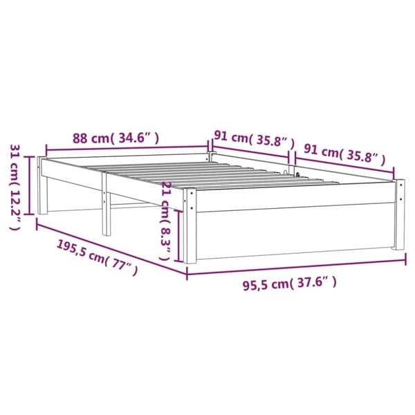 Sängram vit massivt trä 90x190 cm