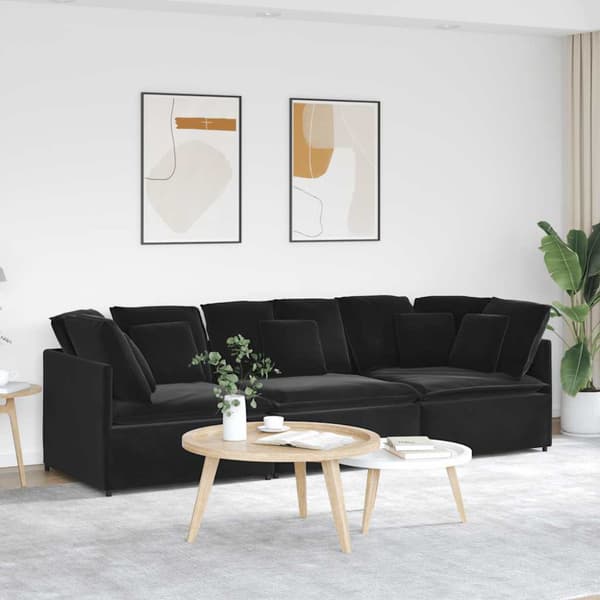 Modulsoffa med kuddar sammet svart