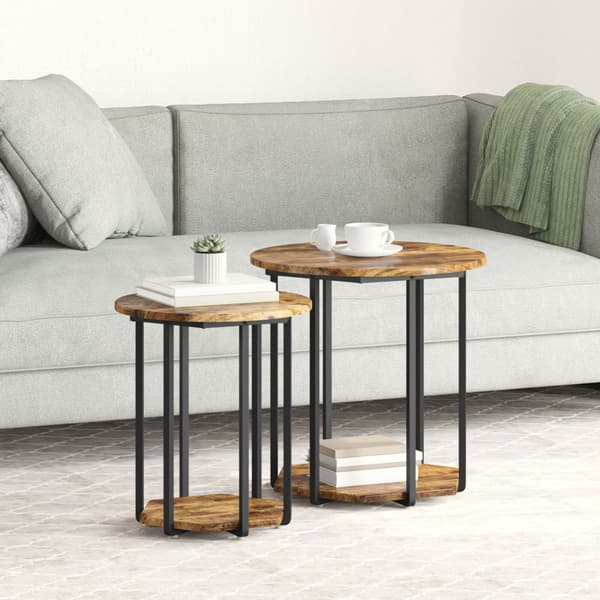 Sidobordsset med hylla 2 pcs Brun