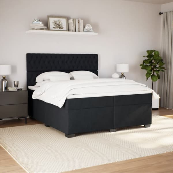 Ramsäng med madrass svart 200x200 cm sammet