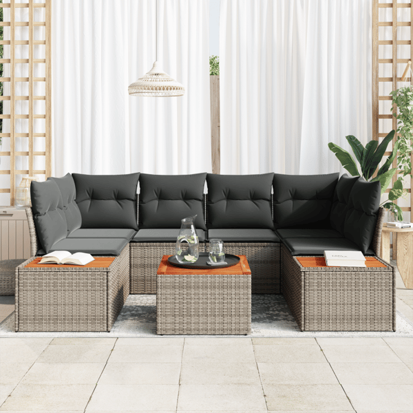Trädgårdsoffset med kudde med lagring 6 pcs Grå Poly rattan