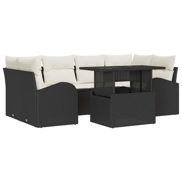Trädgårdsoffset med kudde 7 pcs Svart Poly rattan