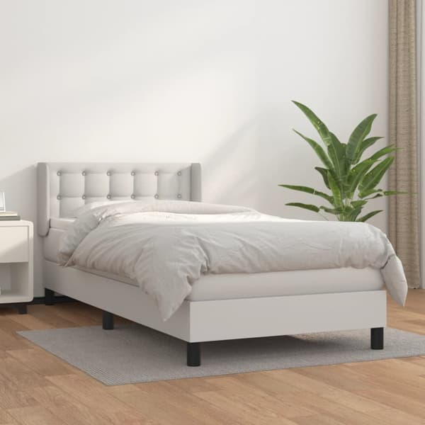 Ramsäng med madrass vit 90x190 cm konstläder