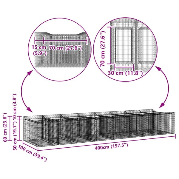 Gabion upphöjd säng 3 pcs Silver