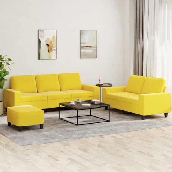 Soffgrupp 3 delar ljusgul tyg