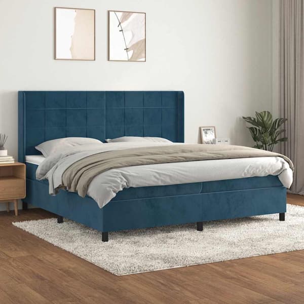 Ramsäng med madrass mörkblå 200x200 cm sammet