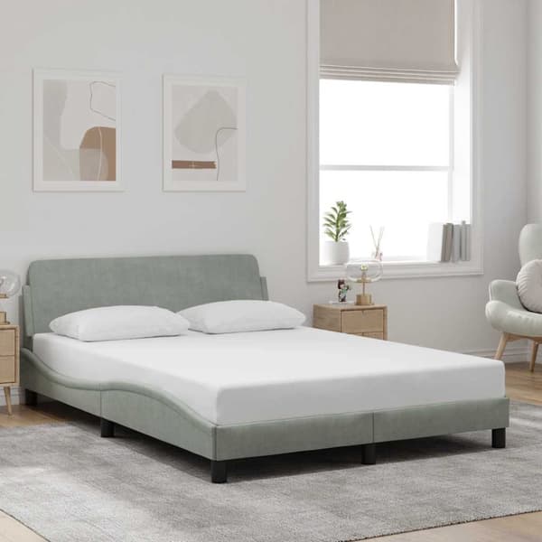 Bed Frame "Dover" Light Grey 137x190 cm Velvet
