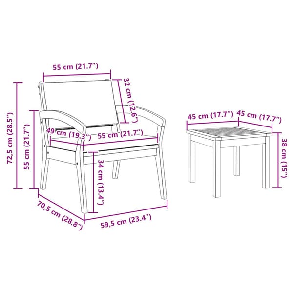 Bistroset med kudde 3 pcs Brun Polyester