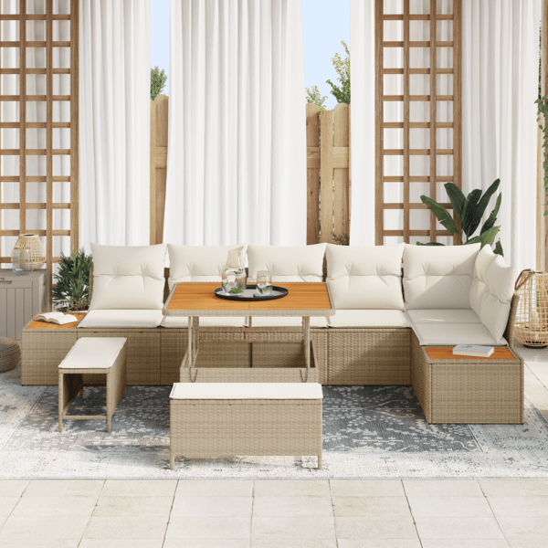 Trädgårdsoffset 9 pcs Beige konstrotting