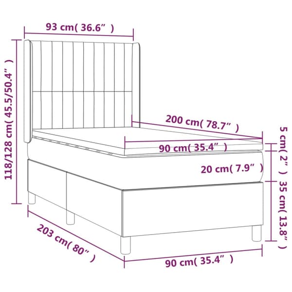 Ramsäng med madrass ljusgrå 90x200 cm sammet