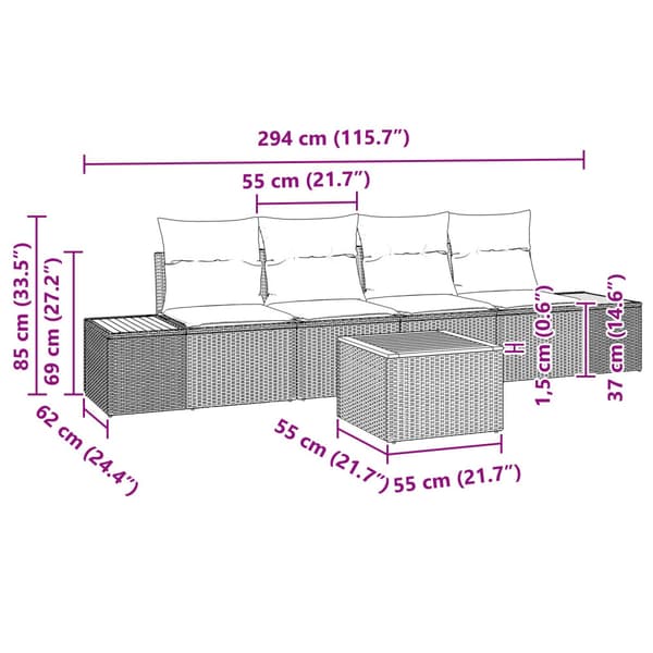 Trädgårdsoffset med kudde 5 pcs Beige Poly rattan