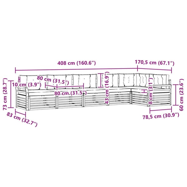Utomhussoffset 6 pcs Vit och grädde 408 x 170,5 x 73 cm