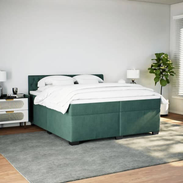 Ramsäng med madrass mörkgrön 200x200 cm sammet