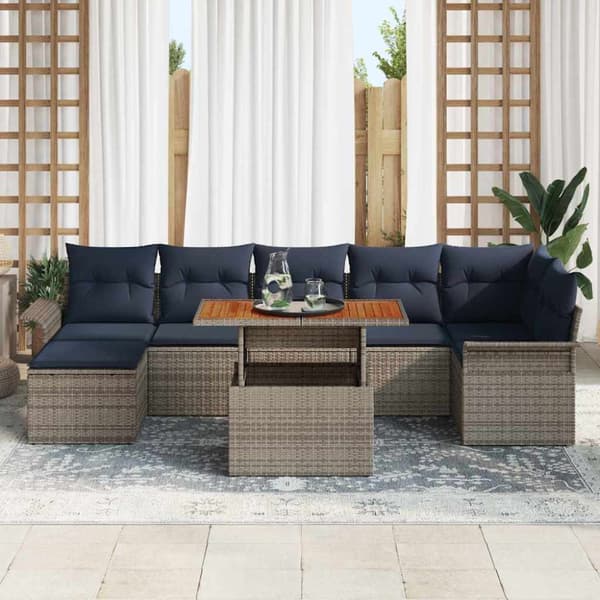 Trädgårdsoffset med lagring 8 pcs Grå Poly rattan