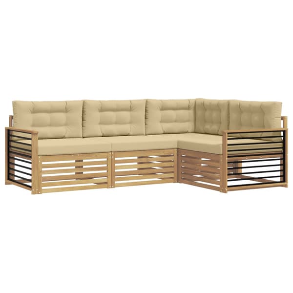Utomhussoffset med kudde 5 pcs Vit och Beige Polyester