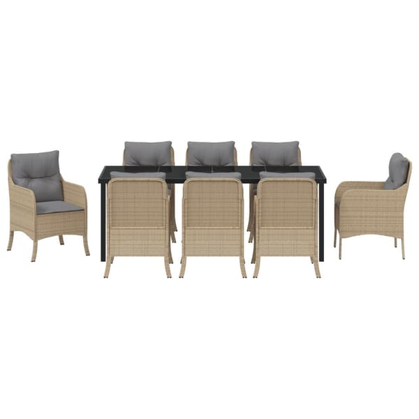 Trädgårdsmöbelset med kudde 9 pcs Beige konstrotting