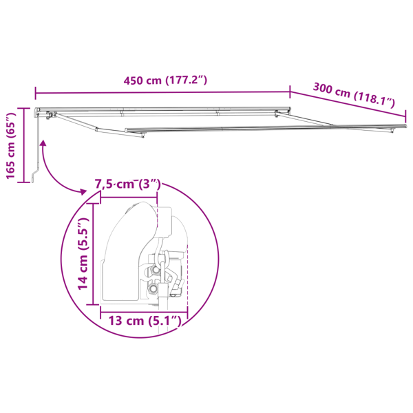 Utfällbar markis Flerfärgsdesign 450 × 300 cm