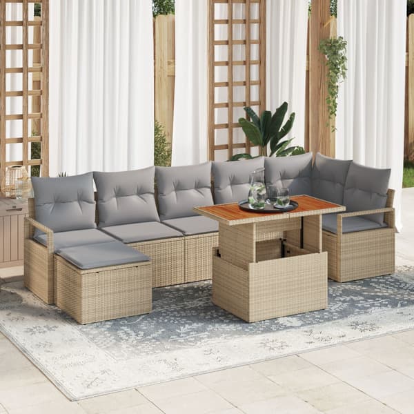 Trädgårdsmöbelset med kudde 8 pcs Beige och Grå