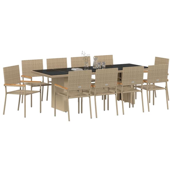 Trädgårdsmöbelset 11 pcs Beige konstrotting