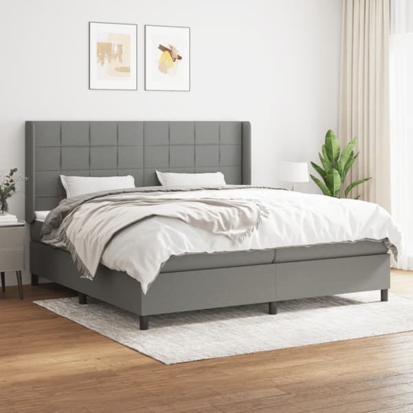 Ramsäng med madrass mörkgrå 200x200 cm tyg