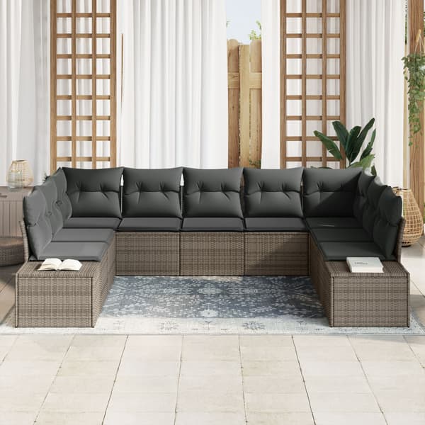 Trädgårdsoffset med kudde 9 pcs Grå Polyrattan