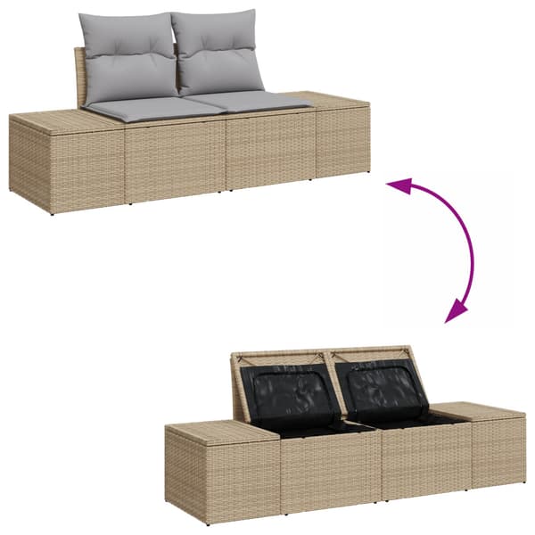 Trädgårdsoffset med kudde med lagring 8 pcs Beige Poly rattan