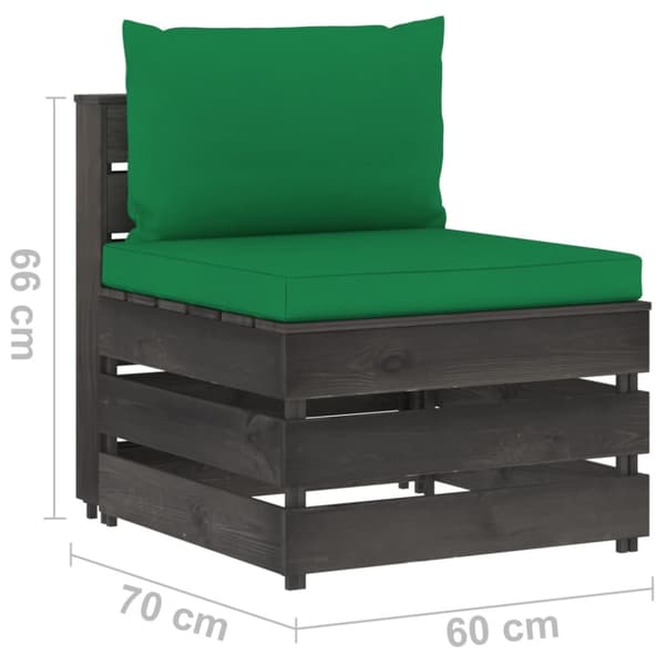 Mittensektion med dynor till pallsoffa grå tryckimpregnerat trä