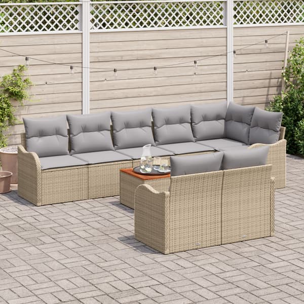 Trädgårdsoffset med kudde 9 pcs Beige konstrotting