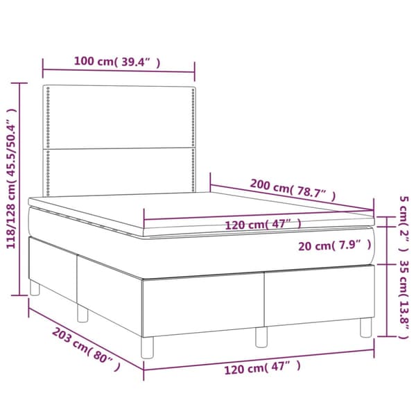 Ramsäng med madrass & LED ljusgrå 120x200 cm sammet