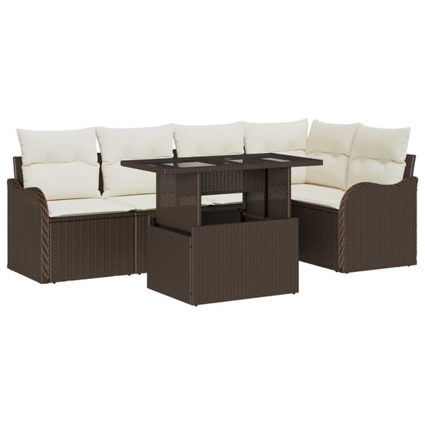 Matgrupp med kudde 6 pcs Brun Poly rattan