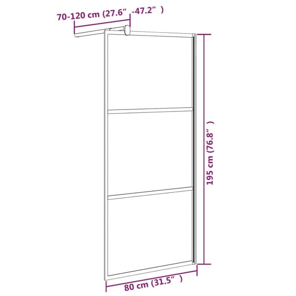 Duschvägg 80x195 cm halvfrostat ESG-glas svart