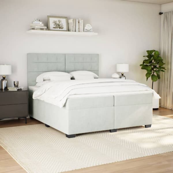 Ramsäng med madrass ljusgrå 200x200 cm sammet