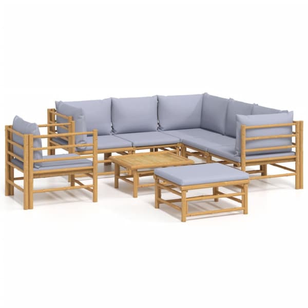 Loungegrupp 8 delar ljusgråa dynor bambu