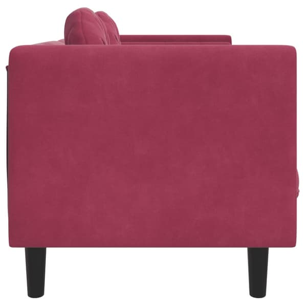 Soffa med kuddar 3-sits vinröd sammet
