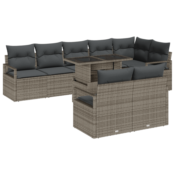 Trädgårdsoffset med kudde med lagring 9 pcs Grå Poly rattan