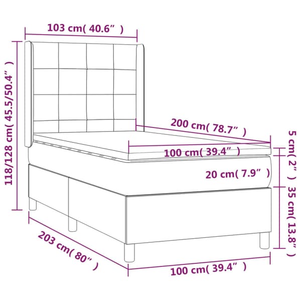 Ramsäng med madrass mörkgrå 100x200 cm sammet