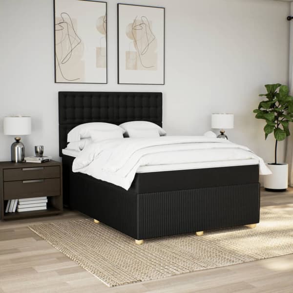 Ramsäng med madrass svart 140x190 cm tyg