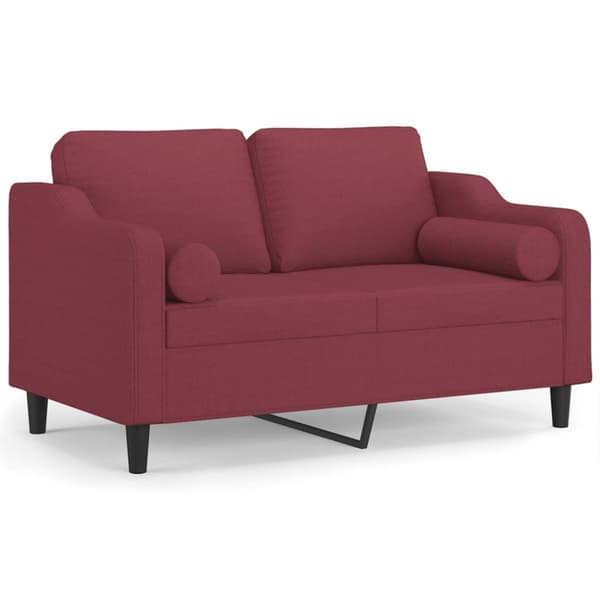 2-sits soffa med prydnadskuddar vinröd 120 cm tyg