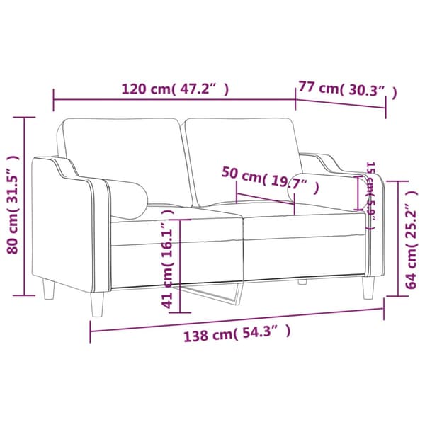 2-sits soffa med prydnadskuddar brun 120 cm tyg