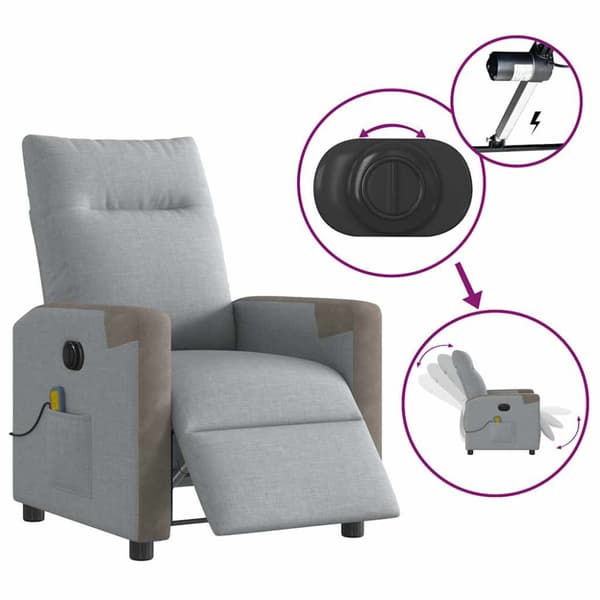 Elektrisk massagefåtölj ljusgrå tyg