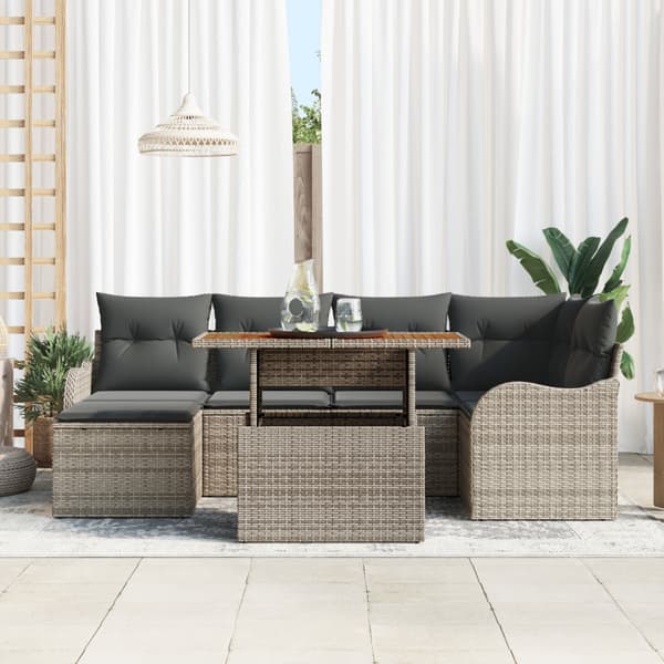 Trädgårdsoffset med lagring 7 pcs Grå Poly rattan
