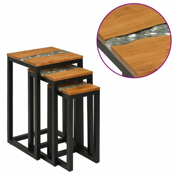 Nestingbord 3 pcs Brun Massivt teakträ