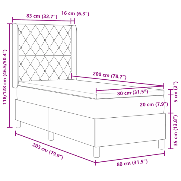 Bäddfjäder med madrass Mörkgrå 80 x 200 cm Sammet