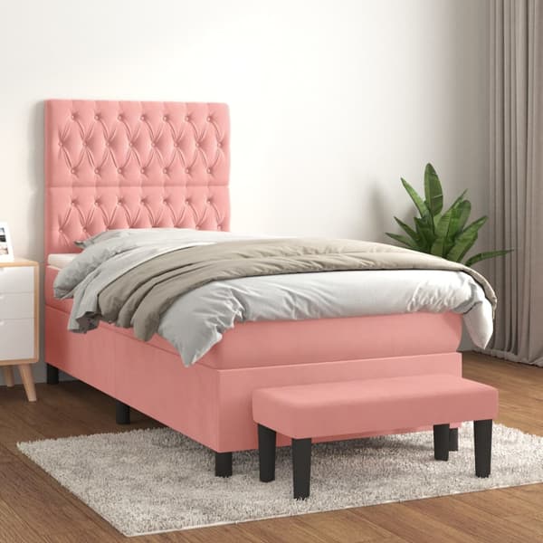 Ramsäng med madrass rosa 90x200 cm sammet