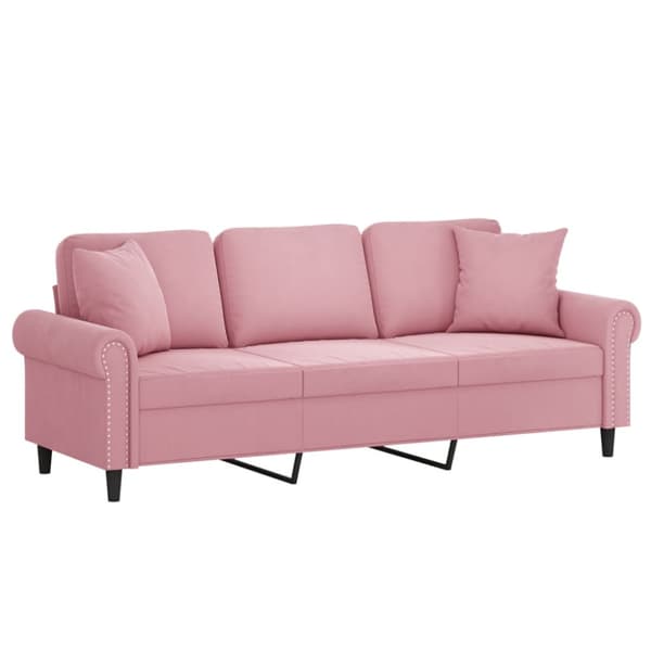 3-sitssoffa med prydnadskuddar rosa 180 cm sammet